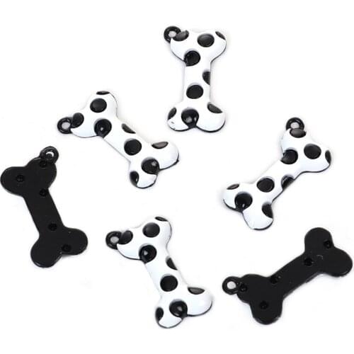 DoreenBeads Zinc Based Alloy Pendants Bone White Black Painting 30mm(1 1/8") x 16mm( 5/8"), 10 PCs