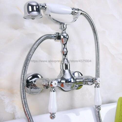 Polished Chrome Bathroom Shower Faucet Mixer Tap With Hand Shower Head Shower Faucet Set Wall Mounted Nna213