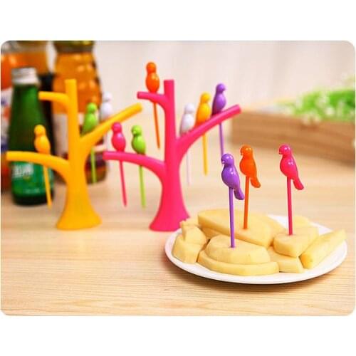 Party Home Decor Bird Fruit Snack Dessert Forks Tool Tree Shape Holder Rack New