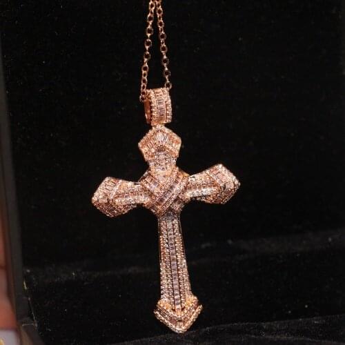 Luxury Jewelry 925 Sterling Silver&Rose Gold Fill Cross Pendant Pave micro AAAAA CZ Eternity Women Lucky Necklace With Chain