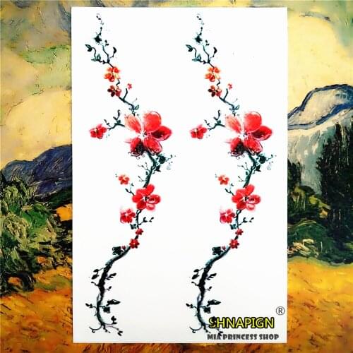 SHNAPIGN Winter Plum Flower Temporary Tattoo Body Art Sleeve Arm Flash Tattoo Stickers 12*20cm painless Henna selfie stickers