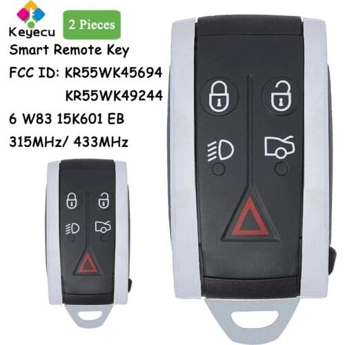 KEYECU 2 Pieces Smart Remote Control Car Key With 5 Buttons 315MHz 433MHz - FOB for Jaguar XF XFR XK XKR KR55WK45694 KR55WK49244