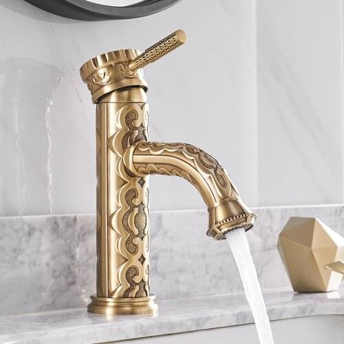 Basin Faucets Solid Brass Retro Antique Bathroom Faucet Single Handle European Hot and Cold Water Basin Mixer Tap LA10128AAB