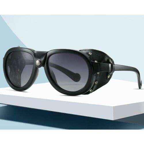 Simvey Gothic Steampunk Sunglasses for Women Men Retro Vintage Punk Rivet Wrap Goggles Sunglasses for Male Retro Leather Eyewear