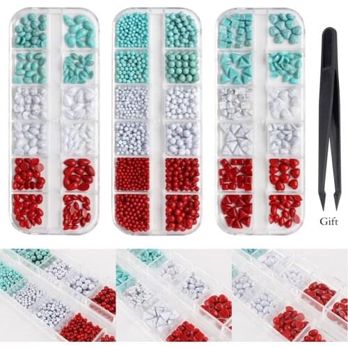 1 Box Crack Turquoise Stone Nail Art Rhinestone Blue/Red/White Flat Bottom Mixed Shape DIY Nail Art 3D Decoration