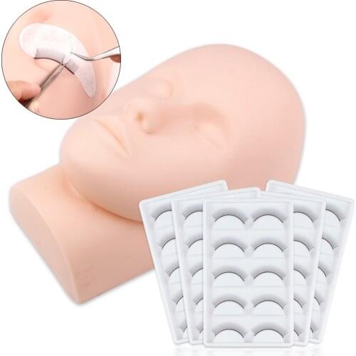 Training False Eyelashes Beginner Practice Set Silicone Mannequin Head Model Lashes Practicing Eyelash Extension Makeup Tools