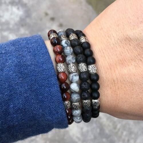 High quality natural stone bead men jewelry vintage Tibetan silver beads macrame bracelet men