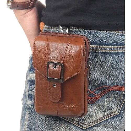 Men Cowhide Leather Fanny Waist Bag Belt Hip Bum Cell/Mobile Phone Cigarette Case Coin Purse Pack Pouch Bags