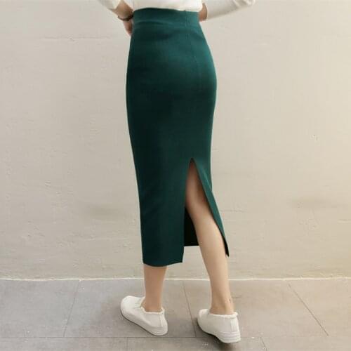 Women Office Skirt Spring Korean Style Sexy Warm Knitted Pencil Skirts Ladies High Waist Elegant Long Skir Party Club Skirt