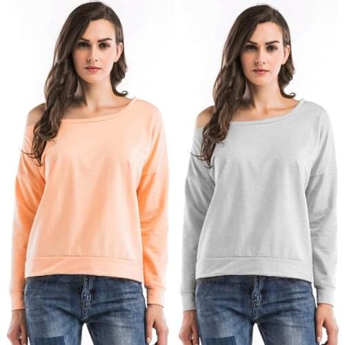 Women Sexy Solid Women Off Shoulder T Shirt Long Sleeve Lady Tees Shirt Tops