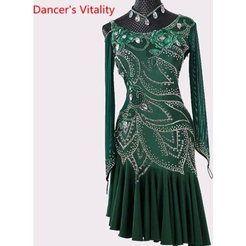 Latin Dance Racing Outfits Women High-end Performance Costume Diamond Professional Customized Dress Samba Tango Dance Wear Suit