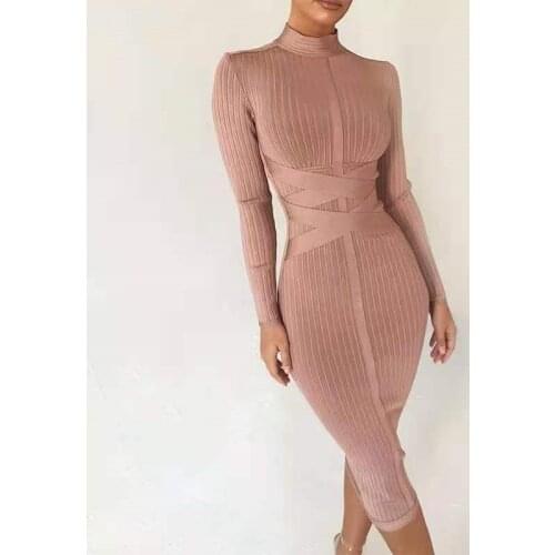 High Quality Bodycon Bandage Dresses 2020 Long Sleeve Sexy Midi Summer Dress Women Club Celebrity Party Dress Vestidos