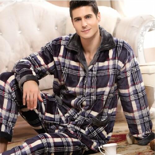 2021 Winter Thick Coral Fleece Men Pajamas Sets of Sleep Tops & Bottoms Male Flannel Warm Sleepwear Thermal Home Clothing