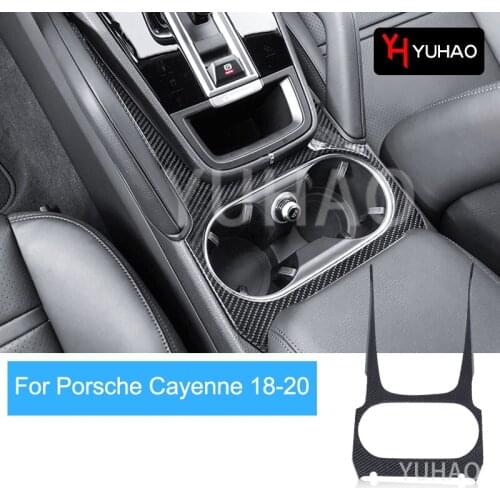 1 Pcs Car Gear Lever Panel Water Cup Cover Carbon Fiber Sticker For Porsche 2018-2020 Cayenne Automotive Interior Accessories