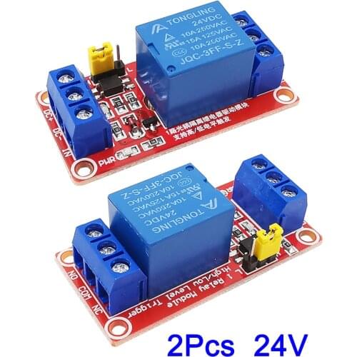 2Pcs DC 24V Optocoupler Isolation Relay One 1 Channel 24V Relay Module Shield Board High/Low Level Trigger Power Supply Module