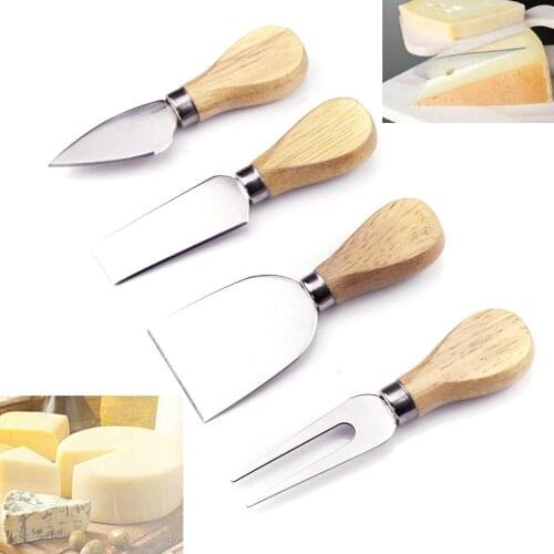 4pcs Stainless Kitchenware Oak Wood Handle Cheese Butter Blade Fork Knives Set 30FP17 Fast delivery Shipping Dropshipping