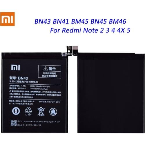 BN43 BN41 BM45 BN45 BM46 Battery For Xiaomi Redmi Note 5 4 4X 3 2 Hongmi Note4 Note3 Note2 Replacement Lithium Polymer Bateria