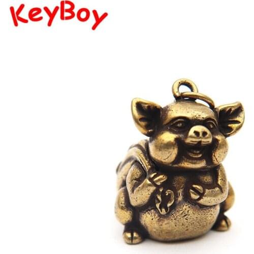 Metal Brass Lucky Money Bag Pig Figurines Key Chain Pendant Jewelry Accessories Retro Copper 12 Zodiac Animal Keychain Hangings