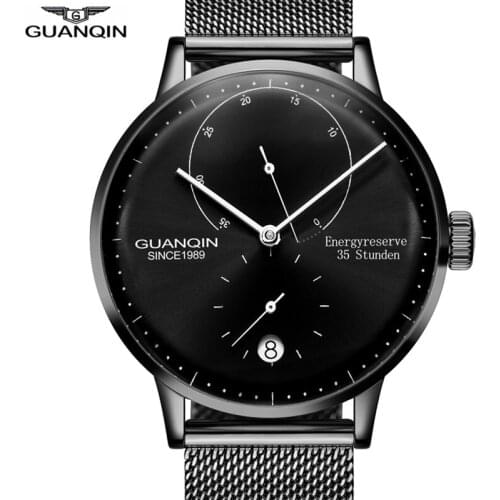 Skeleton watch GUANQIN New Fashion Simple Automatic Watch men Top Brand Mechanical Watches Men Energy display Calendar Sapphire