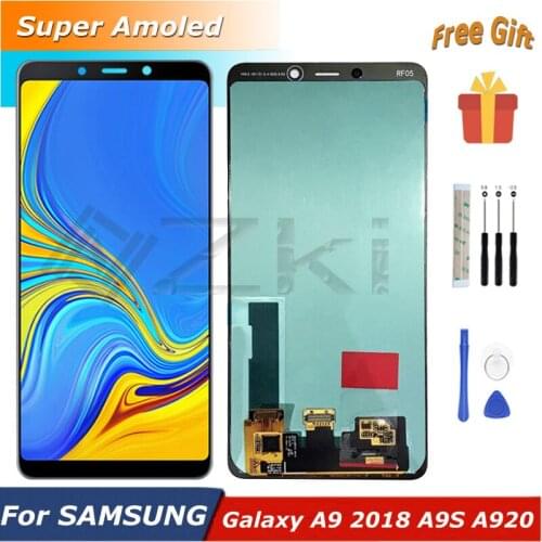 SM A920F/DS A920 Amoled Digitizer Assembly With frame For Samsung Galaxy LCD A9 2018 Display Touch Screen A9S A920F Tool A9200