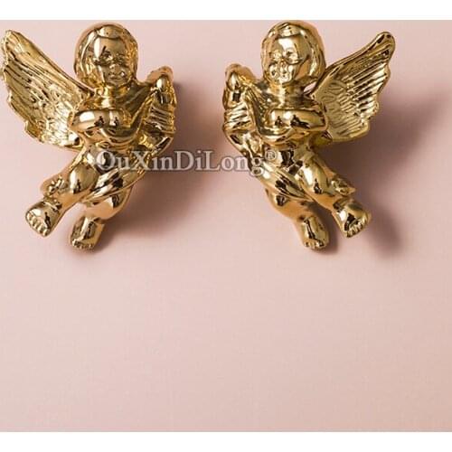 Brand New 2PCS Pure Brass Little Angel European Furniture Handles Drawer Pulls Cupboard Wardrobe Kitchen TV Cabinet Pull Handles