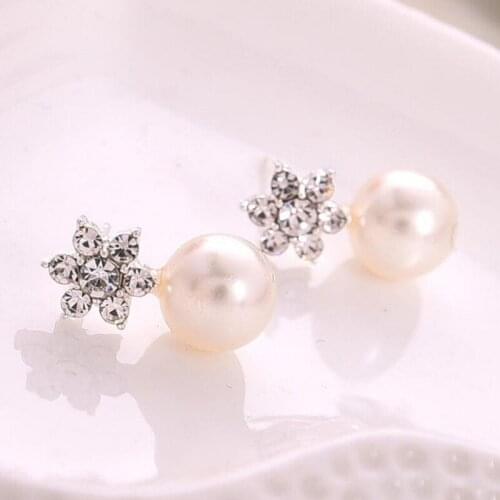 Classical Simulated Pearl Stud Earrings For Women Hexagram Zircon Rhinestone Birthday Gift Jewelry Women Ear
