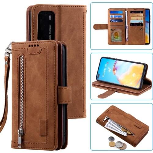 Retro Zipper Purse Leather Phone Case For Huawei P40 Pro Wallet Card Holder Poouch Cover For Huawei P30 Lite Nova 4E Coque Etui