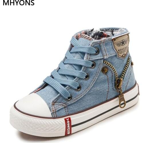 MHYONS 2018 Fashion Children Jeans Canvas Shoes Girl Breathable Sneaker Kids Shoes Boys Girls High Kids Boots Toddler Sneakers