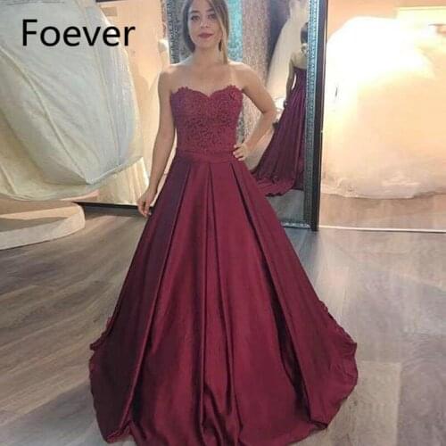 Lace Evening Dresses Party Long Satin A Line Appliques Formal Evening Prom Gowns Dress Wear On Sale vestido de festa 2019