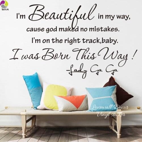 Lady Gaga Sony Lyric Quote Beautiful In My Way Baby Wall Sticker Girl Room Baby Nursery Super Bowl Star Decal Home Decor Vinyl