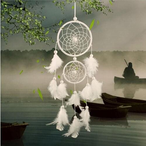 Handmade Dream Catcher with Feather Wall Car Hanging Decoration Ornament White
