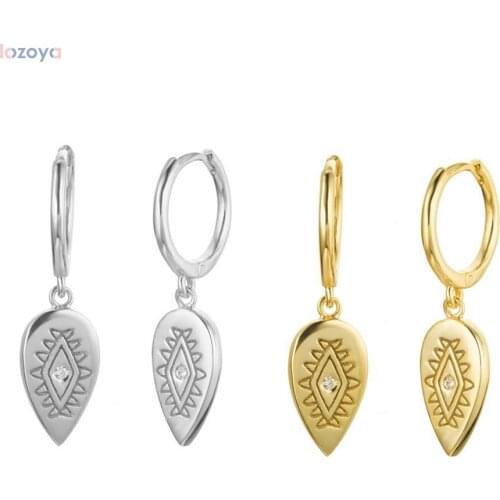 LOZOYA 925 Sterling Silver 8.5mm Leaf Charms Piercing Zircon Drop Earring Circles Loops Ring Clips CZ Women Luxury Jewelry