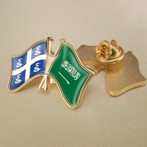 Martinique and Saudi Arabia Crossed Double Friendship Flags Lapel Pins Brooch Badges