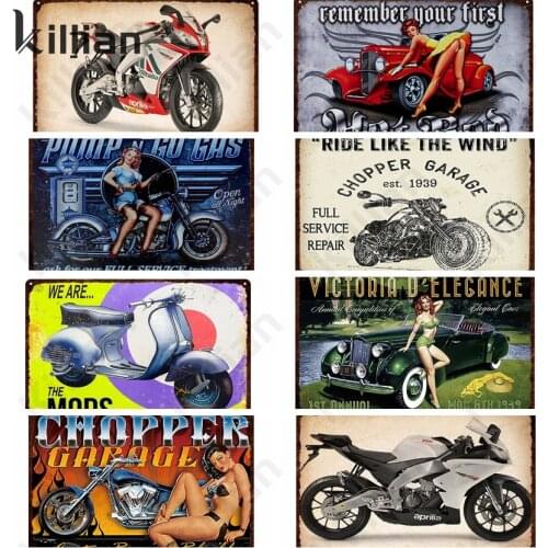 Motorcycle Metal Sign Retro Advertising Picture Print Metal Poster Motorcycle Girl Sexy Picture Metal Plaque Bar Club Home Decor