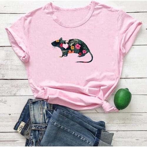 Kawaii Mouse Printing T-shirt Women Cotton Funny Graphics Tee Shirt Femme Fashion Vintage Tshirt Women Harajuku Women T Shirt