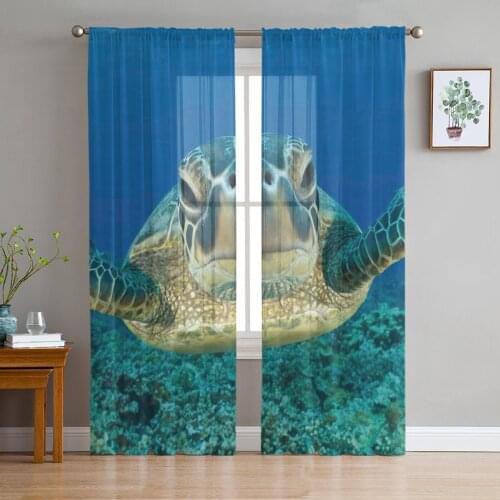 Sea Turtle Print Sheer Window Panel Curtains Room for Living Room Bedroom Kitchen Room Chiffon Tulle Curtains