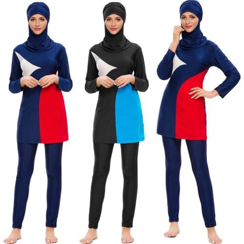 Muslim Women Long Sleeve Swimsuit 3pcs Swimwear Full Cover Hijab Beacwear Islamic Modest Bathing Suit Arab Costumes Plus Size