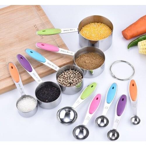 Set of 10 stainless steel measuring spoons and cups set kitchen measuring tool cooking baking stainless measuring spoon set
