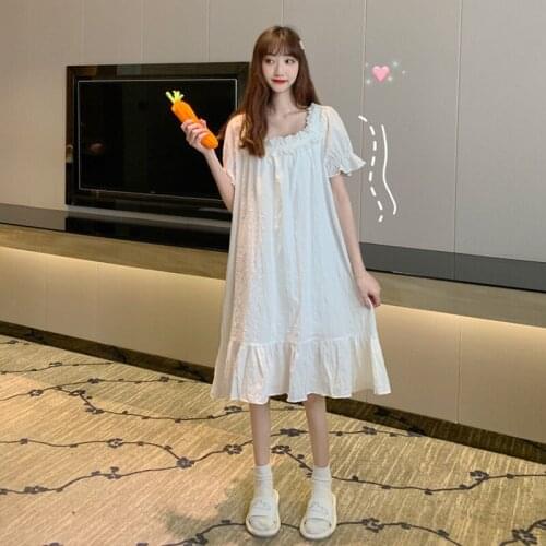 Nightdress Womens 2020 Summer Korean-Style Loose Sweet Lace Side fairy dress tea party lolita dress sweet lolita doll