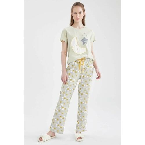 New 2021 Women Pajamas Short Sleeve Women Pajamas Set Men Pure Full Cotton Pajamas Pajamas Suit Homewear For Woman Elastic Waist Spring Autumn Summer Slim Comfortable Different Multicolored Casual