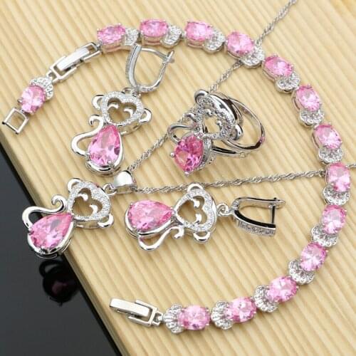 Monkey 925 Sterling Silver Jewelry Sets Pink Topaz Gemstone for Women Earrings/Pendant/Rings/Bracelet/Necklace Set Dropshipping