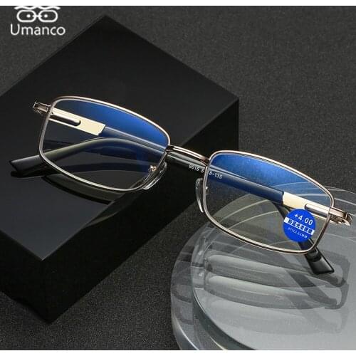 Vintage Square Business Reading Glasses for Men Gold Frame Blue Resin Lens Block Blue Light Male Eyeglasses Computer Newspaper