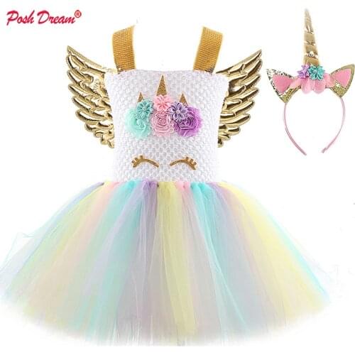 POSH DREAM Unicorn Girls Dress Kids Dresses For Girls Unicorn Party Dress Toddler Christmas Costume Child Princess Dresses