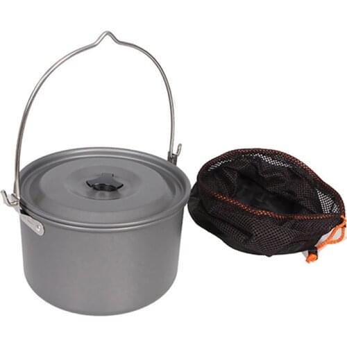 6-8 Person Aluminum Alloy Outdoor Camping Picnic Hanging Pots Big Capacity Picnic Hiking Cook Tableware for Campfire Pot Utensil