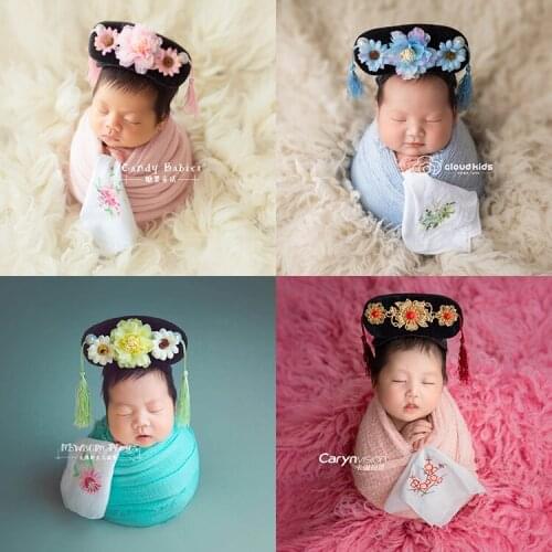 Chinese style retro qing dynasty gege modeling baby full moon newborn children photography headwear headband handkerchief