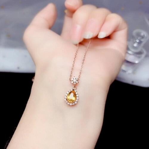 Attractive yellow purple gem pendant necklace women jewelry natural gem water drop 925 silver gild gold girl birthday party gift