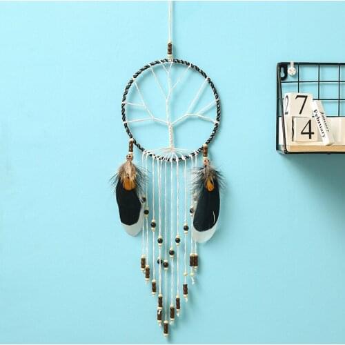 Simple Black And White Dream Catcher Room Decoration Nordic Home Decoration Wind Chime Feather Pendant Mystery Dream Catcher
