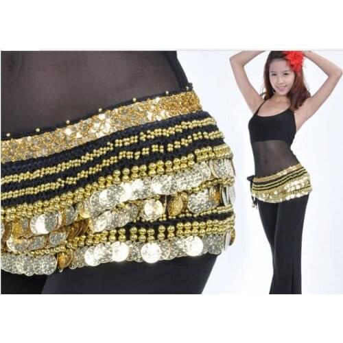 Lowest Womens New Belly Dance Waist Chain Hip Scarf Belt Velvet 338 Gold Coins BD-0703