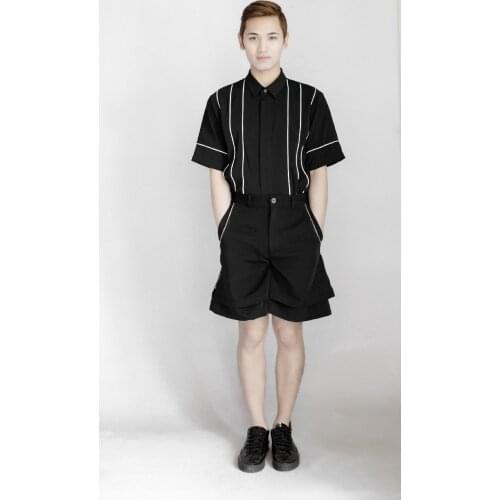 Shorts mens zipper stitching wide leg black casual fashion urban youth trend mens wear