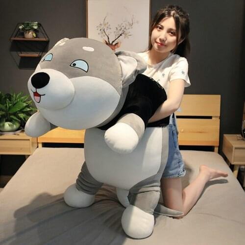 80/120cm Cute Lying Dog Plush Toys Soft Cotton Stuffed Baby Pillow Cushion Animal Kids Appease Husky Doll Girl Christmas Gift